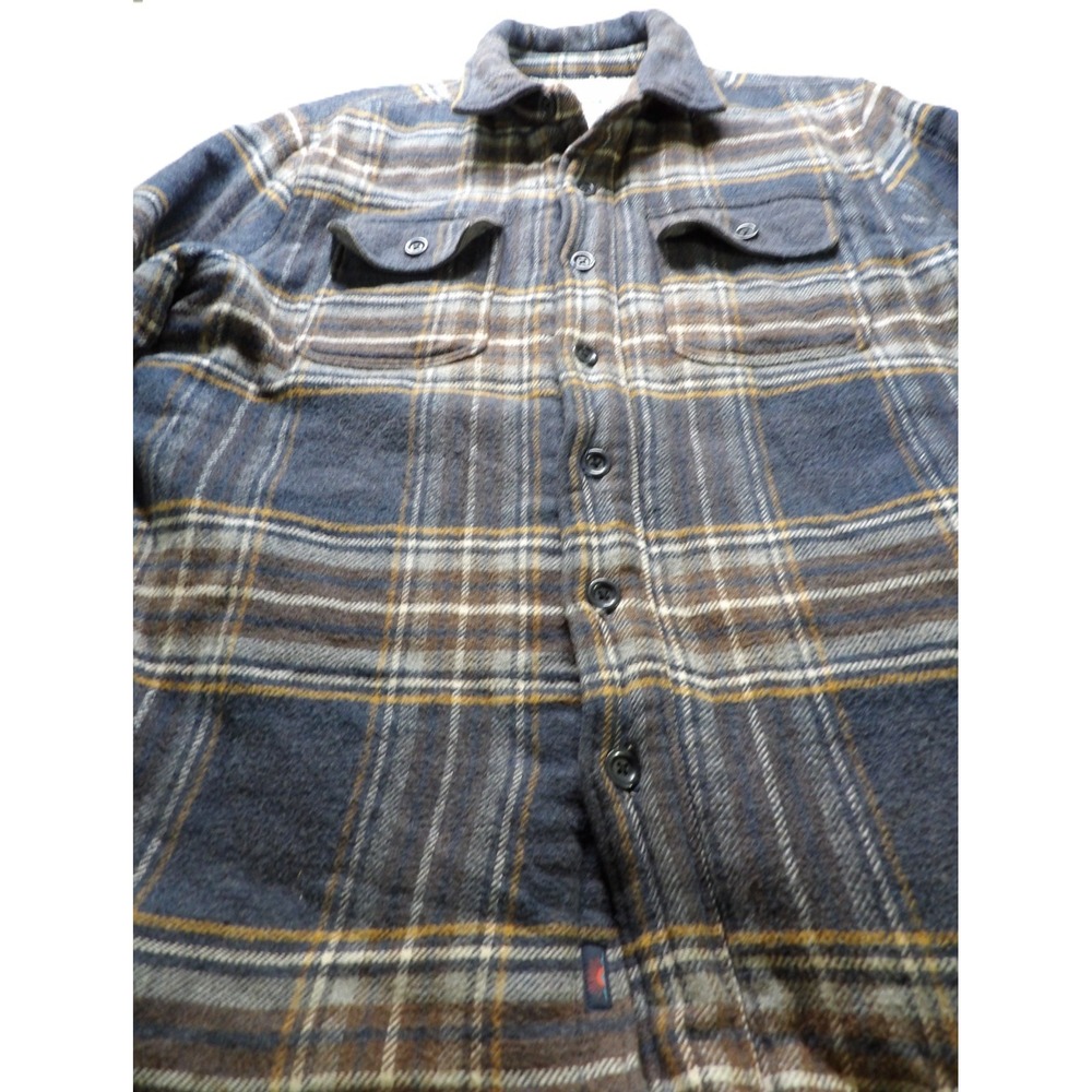 Faherty Men L Vintage Blue Plaid Sherpa High Pile Fleece Wool CPO Shirt Jacket - Picture 10 of 16